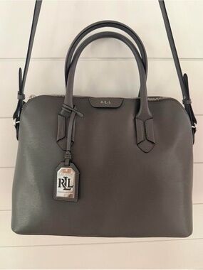 Ralph Lauren Dome Satchel, Gray Saffiano Leather with structured design